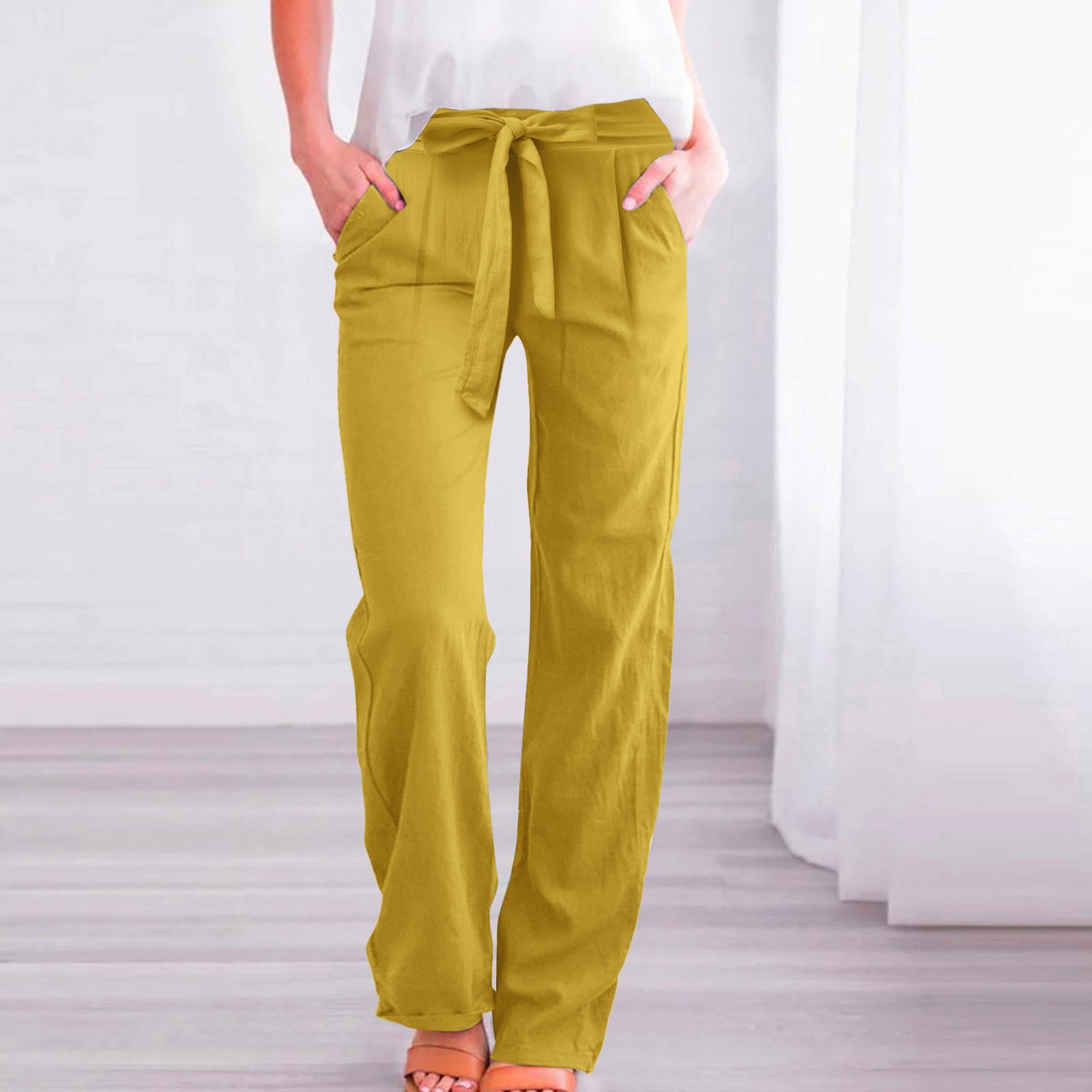 thumbnail image 2 of Pantalones de entrenamiento con cintura elástica para mujer - Pantalones largos lisos, corte holgado informal - Tejido cómodo para todas las ocasiones - Tallas S-XXXXXL, 2 of 7